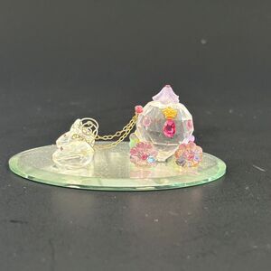 Crystal Miniature Cinderella Mouse Coach Collectable Figurine Mirror Base